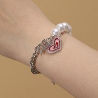2022 New Cute Metal Pearl Chain  Heart Pendant Bracelet Female main image 1