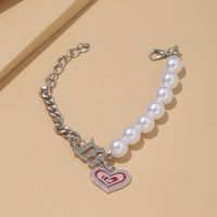 2022 New Cute Metal Pearl Chain  Heart Pendant Bracelet Female main image 2