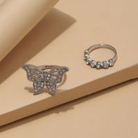 Fashion Vintage Hollow Out Butterfly Geometric Rhinestone Inlaid Ring Suit main image 4