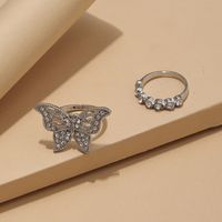 Fashion Vintage Hollow Out Butterfly Geometric Rhinestone Inlaid Ring Suit main image 2