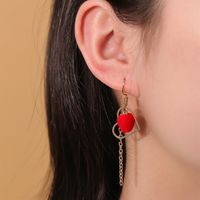 2022 New Fashion Elegant Red Heart Long Tassel Alloy Earrings main image 6