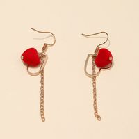 2022 New Fashion Elegant Red Heart Long Tassel Alloy Earrings main image 2