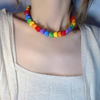 Retro Colored Loving Heart Acrylic Bead Necklace sku image 1