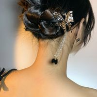 Butterfly Shaped Metal Tassels Gem Pendant Hair Clasp main image 2