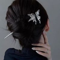 Butterfly Shaped Metal Tassels Gem Pendant Hair Clasp sku image 1