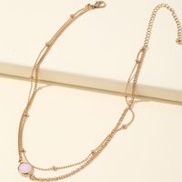 Fashion Simple Bead Opal Crystal Stone Pendant Double Layer Clavicle Chain Necklace main image 5