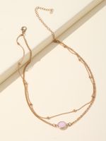 Fashion Simple Bead Opal Crystal Stone Pendant Double Layer Clavicle Chain Necklace main image 2