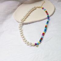 Rainbow Beaded Smiley Love Bear Pendant Pearl Stitching Necklace main image 2