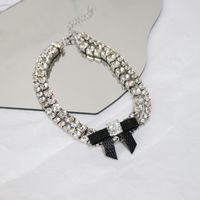 Leather Bow Zircon Collar Double Layer Full Rhinestone Necklace main image 2