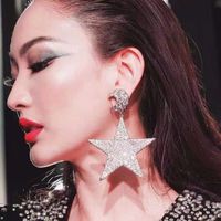 Exaggerated Rhinestone Five-pointed Star Large Star Moon Personality Earring main image 1