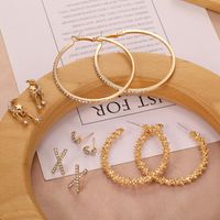 Fashion Diamond Inlaid Geometric Big Circle Metal Earrings Letter Combination Stud Earrings main image 2