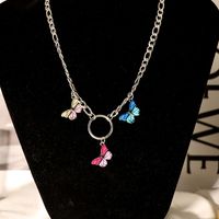 Rhinestone/colorful Spotted Butterfly Decor Necklace sku image 3