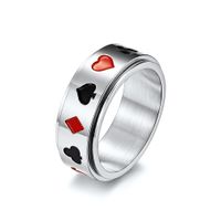 Fashion Spade Red Peach Plum Blossom Square Playing Card Pattern Titanium Steel Rotatable Ring sku image 3