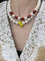 Personality Small Yellow Duck Ladybug Contrast Color Beaded Pearl Necklace main image 6