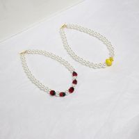 Personality Small Yellow Duck Ladybug Contrast Color Beaded Pearl Necklace main image 2