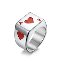 Fashion Red Black Heart Playing Card Titanium Steel Ring sku image 5