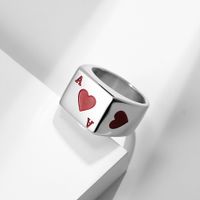 Fashion Red Black Heart Playing Card Titanium Steel Ring main image 3