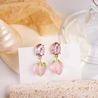 Fashion Simple Diamond Amethyst Resin Strawberry Alloy Stud Earrings main image 2