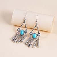 1 Pair Bohemian Water Droplets Tassel Alloy Inlay Turquoise Women's Drop Earrings sku image 26