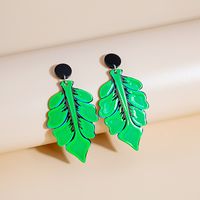 Fashion Cartoon Stud Earrings Retro Totem Green Leaf Earrings sku image 2