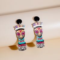 Fashion Cartoon Stud Earrings Retro Totem Green Leaf Earrings sku image 4