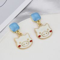 Colorful Oil Necklace Pig Head Tag Spaceman Swim Ring Pearl Earrings sku image 3