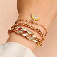 Metal Multi-layer Bracelet Hip Hop Style Diamond Rainbow Cuban Thick Chain Bracelet main image 6