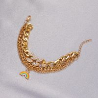 Métal Multi-couche Bracelet Hip Hop Style Diamant Arc-en-cubain Épais Chaîne Bracelet main image 2