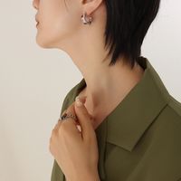 Fashion Retro Geometric C- Shaped Jacinth Titanium Steel Earrings sku image 1