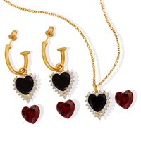 Fashion Heart Shape Crystal Stone Inlaid Zircon Pendant Necklace And Earrings Suite main image 1