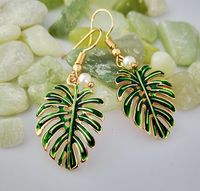 Fashion Bohemian Style Green Coconut Leaf 18k Gold-plated Pearl Pendant Earrings main image 2