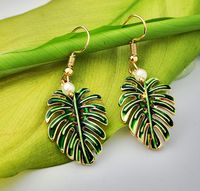 Fashion Bohemian Style Green Coconut Leaf 18k Gold-plated Pearl Pendant Earrings main image 4