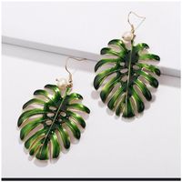 Fashion Bohemian Style Green Coconut Leaf 18k Gold-plated Pearl Pendant Earrings main image 5