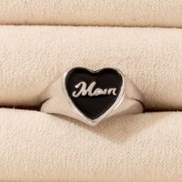 Simple Ornament Black Letter Love Heart-shaped Geometric Single Alloy Ring main image 1