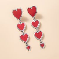 Ethnic Simple Oil Drop Red Heart Shaped Pendant Long Tassel Earrings main image 5