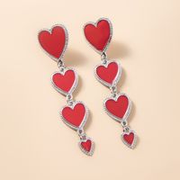 Ethnic Simple Oil Drop Red Heart Shaped Pendant Long Tassel Earrings sku image 1