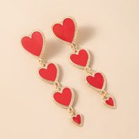 Ethnic Simple Oil Drop Red Heart Shaped Pendant Long Tassel Earrings sku image 2