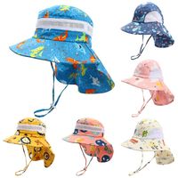 Children's Printed Cartoon Animal Bucket Hat Summer Big Brim Sun-proof Shawl Hat Beach Sun Hat main image 6