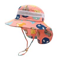 Children's Printed Cartoon Animal Bucket Hat Summer Big Brim Sun-proof Shawl Hat Beach Sun Hat sku image 3