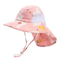Children's Printed Cartoon Animal Bucket Hat Summer Big Brim Sun-proof Shawl Hat Beach Sun Hat sku image 7