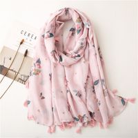 New Pink Fringed Parrot Korean Long Wild Silk Scarf sku image 2