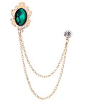 Fashion New Style Color Oval Gem Tassel Chain Alloy Brooch sku image 1