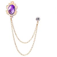 Fashion New Style Color Oval Gem Tassel Chain Alloy Brooch sku image 4