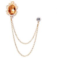 Fashion New Style Color Oval Gem Tassel Chain Alloy Brooch sku image 5