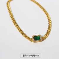 Echt Vergoldetes, Leichtes, Luxuriöses Retro-smaragd-zirkon-kupfer-schlüsselbein-kettenarmband Aus Messing sku image 3