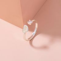 Fashion Simple Heart Geometric Inlaid Zircon Open Copper Ring main image 6