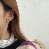 Mode Simple Strass Incrusté Coeur Boucles D'oreilles Pour Les Femmes main image 4