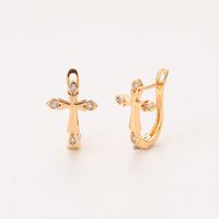Simple 18k Gold Cooper Zircon Cross Earrings main image 5