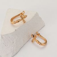 Simple 18k Gold Cooper Zircon Cross Earrings sku image 1