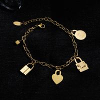 Fashion Three-dimensional Padlock Heart Pendant Gold-plated Titanium Steel Bracelet main image 4